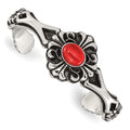 Stainless Steel Antiqued & Polished w/Red Glass Flower Cuff Bracelet, 18 mm