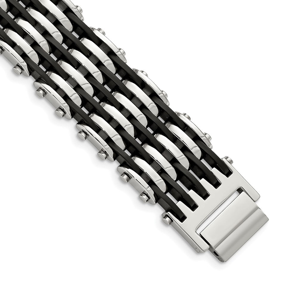 Chisel Stainless Steel Polished with Black Rubber 8.75 inch Bracelet, 8.5 x 22 mm