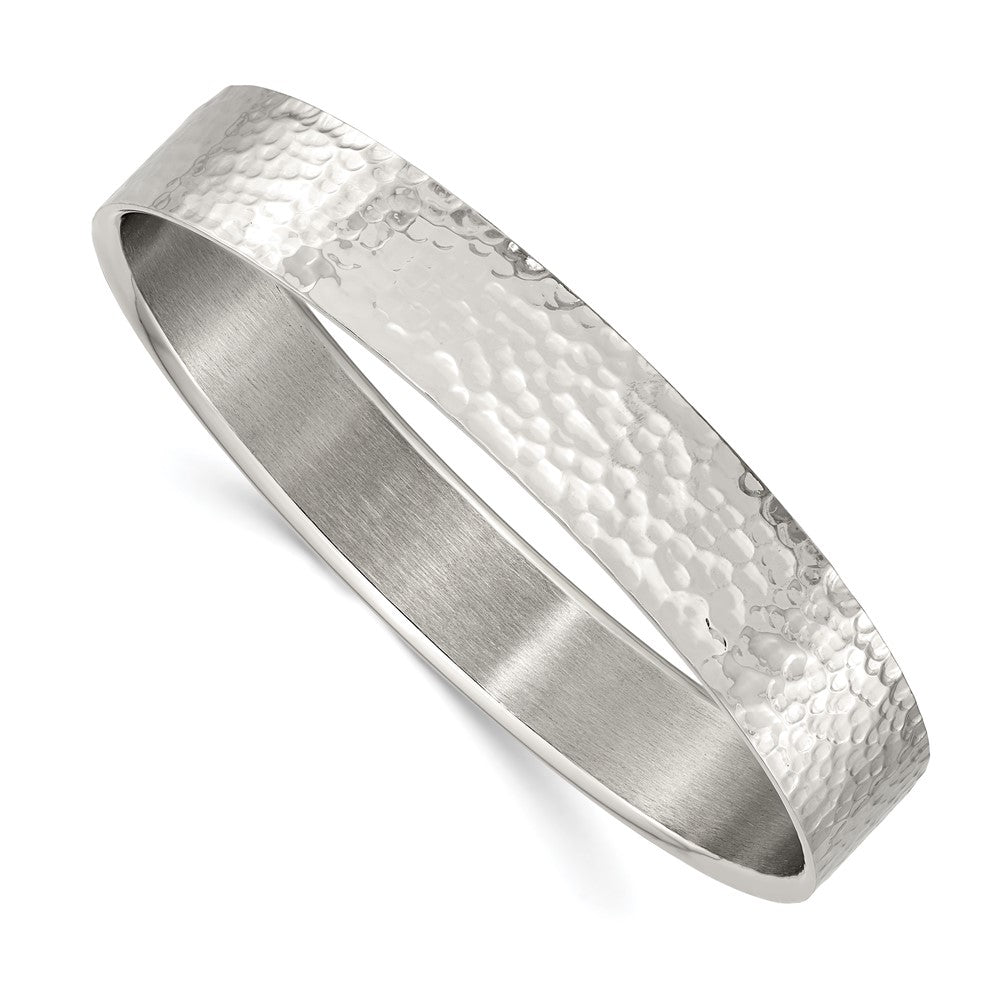 Stainless Steel Brushed and Polished Hammered Bangle, 8 x 13 mm