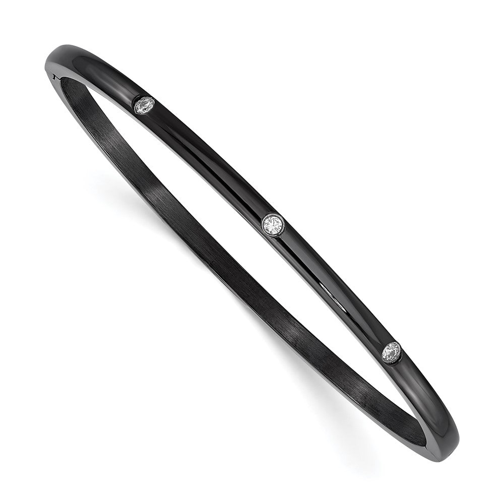 Chisel Stainless Steel Polished Black IP-plated with CZ Bangle, 7 x 3 mm