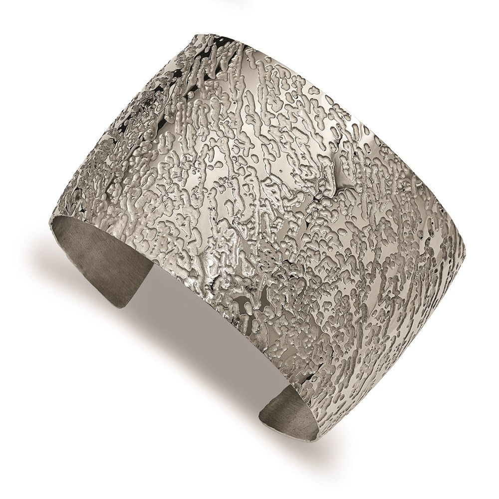 Stainless Steel Polished Textured 4.50mm Cuff Bangle, 8 mm