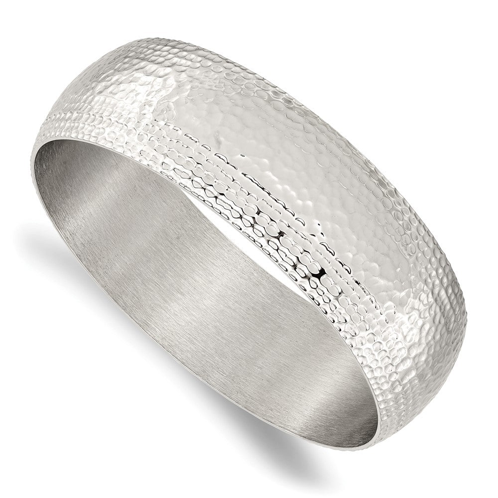 Stainless Steel Brushed and Polished Hammered Bangle, 13 mm