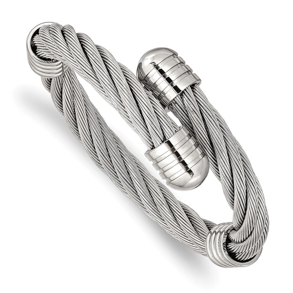 Stainless Steel Polished Adjustable Twist Wire Cuff Bangle, 17 mm