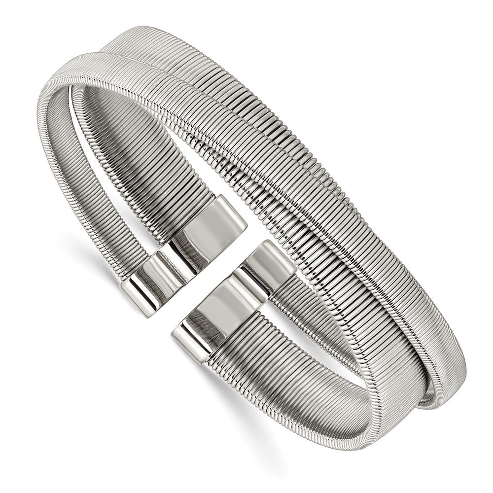 Stainless Steel Polished and Textured Moveable Cuff Bracelet, 8 mm