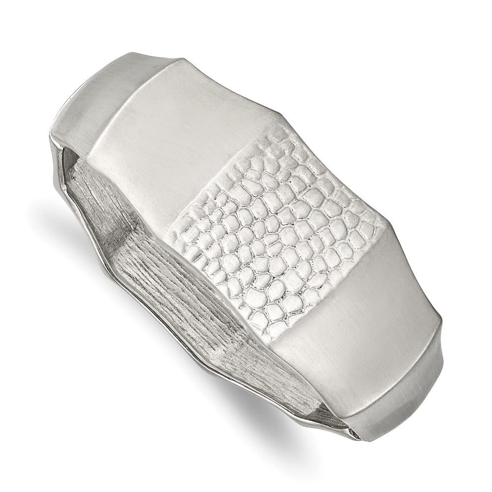 Stainless Steel Brushed and Textured Hinged Bangle, 17 mm