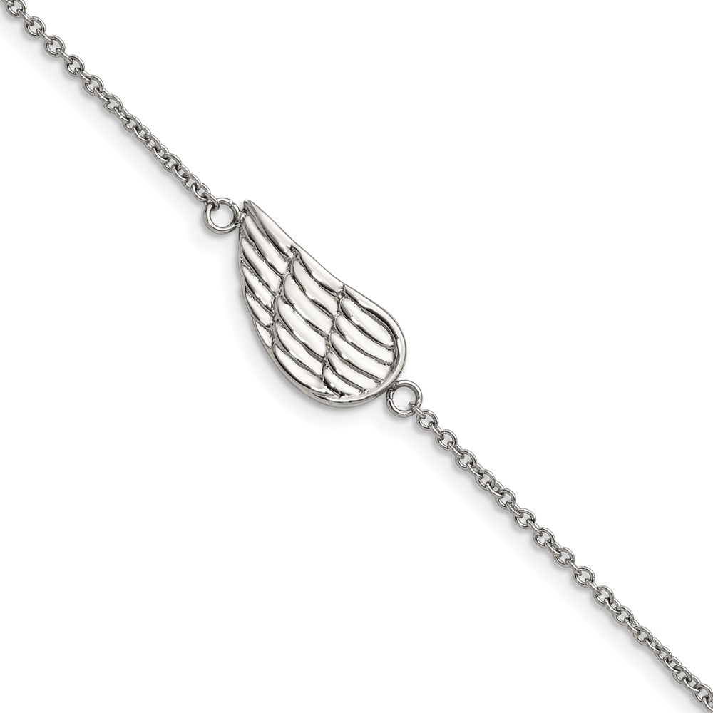 Chisel Stainless Steel Polished and Textured Angel Wing 6.25 inch Bracelet with 1.25 inch Extension, 6.25 x 10 mm