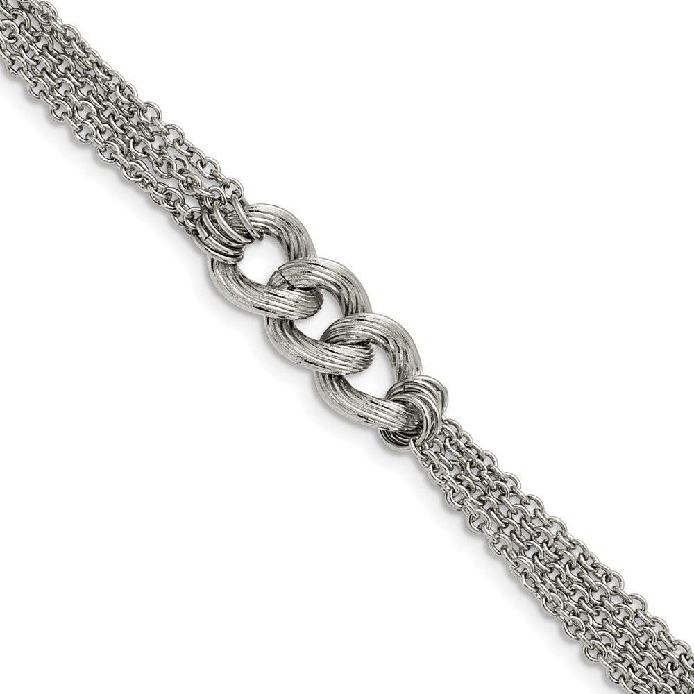 Stainless Steel Polished Oval Multi Chain 6.5in w/1in ext. Bracelet, 6.5 mm