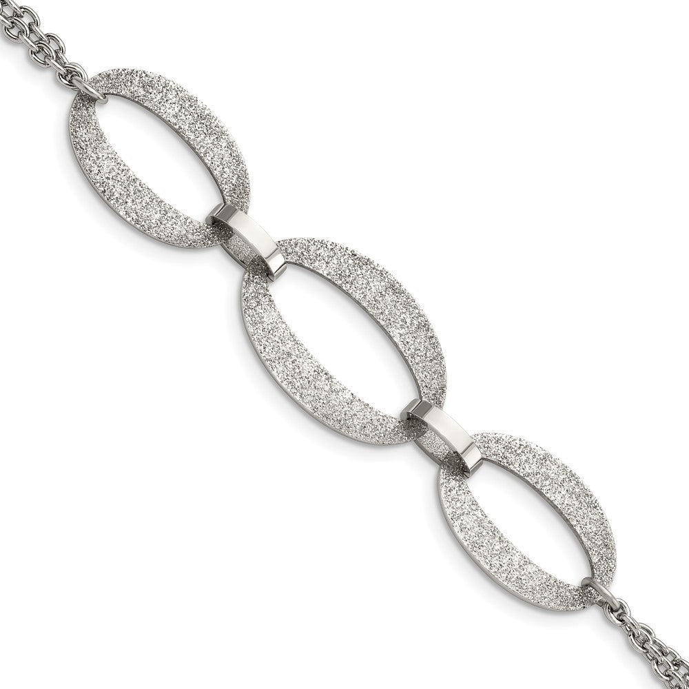 Stainless Steel Polished Laser Cut 7in w/.5in ext. Bracelet, 7 mm