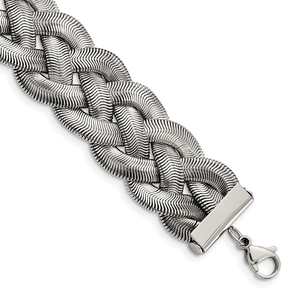 Stainless Steel Polished Braided Mesh w/1.25in ext. 7in Bracelet, 7 mm
