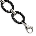 Stainless Steel Polished w/Black Ceramic w/1in ext. 7in  Bracelet, 7 mm