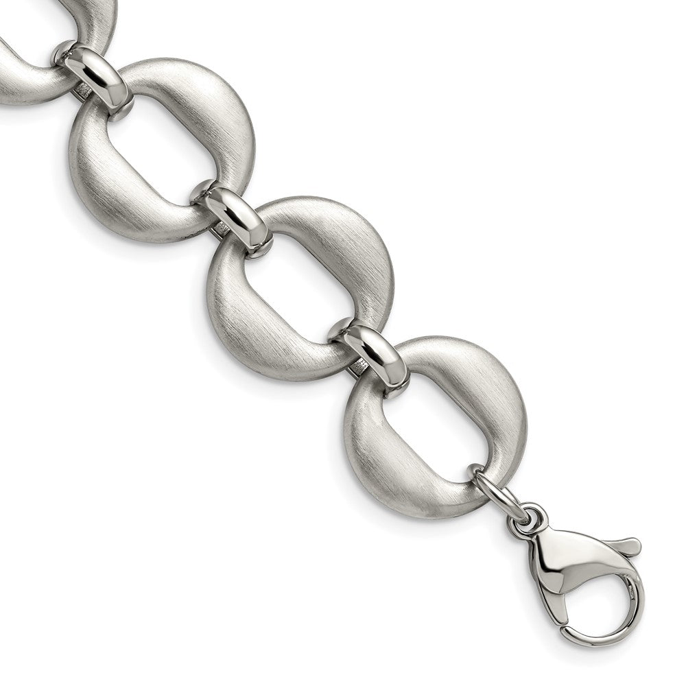 Chisel Stainless Steel Polished and Brushed 7.5 inch Open Link Bracelet with .5 inch Extension, 7.5 mm