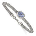Stainless Steel Polished and Textured Blue Crystal 7.25 in Bracelet, 7.5 mm