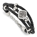 Stainless Steel w/.75in ext Polished w/Druzy and Crystal Leather Bracelet, 7 mm