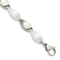 Chisel Stainless Steel Polished with White Ceramic 7.75 inch Twisted Link Bracelet, 7.75 x 9.5 mm