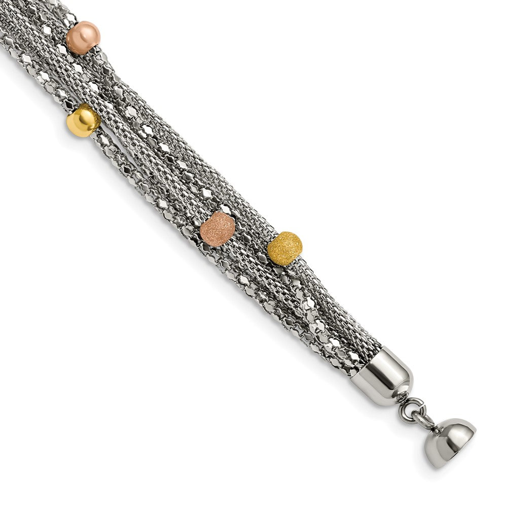 Stainless Steel Polished Rose and Yellow IP-plated Mesh 7.75in Bracelet, 7.75 mm