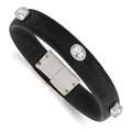 Stainless Steel Polished Black Silicone w/CZ 8in Bracelet, 8 mm