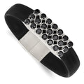 Stainless Steel Polished Black Rubber w/Black CZ 8in Bracelet, 8 mm