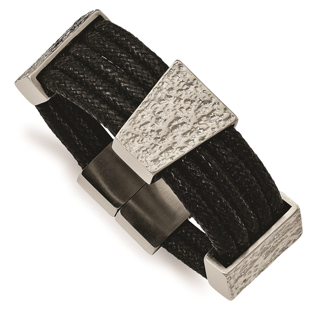 Stainless Steel Textured and Polished Multi-strand Cord Bracelet, 8 mm