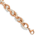 Stainless Steel Polished Rose IP-Plated & Faux Pearl w/1.5in ext. Bracelet, 8 mm
