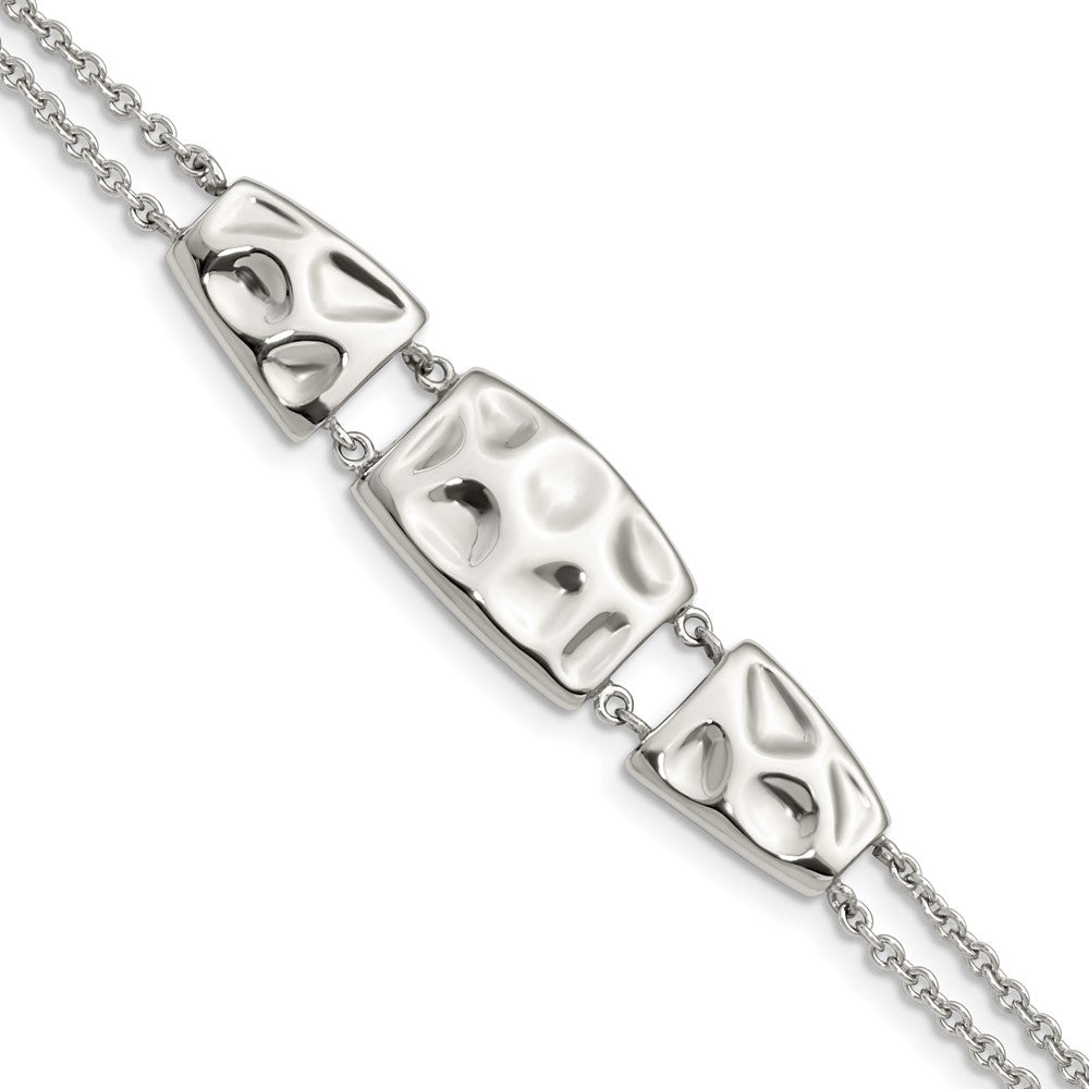 Stainless Steel Polished and Textured w/1in ext.7in Bracelet, 7 mm