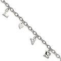 Stainless Steel Polished and Textured LOVE Charm 8.25in Bracelet, 8.25 mm