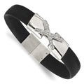 Stainless Steel Polished Black Silicone w/CZ 8.5in Bracelet, 8.5 mm