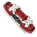 Chisel Stainless Steel Polished Red Leather and Black Rubber 8 inch Bracelet, 8 x 18 mm