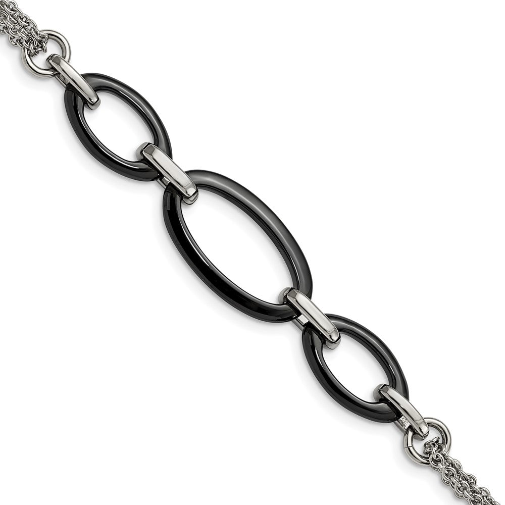 Stainless Steel Polished w/Black Ceramic 8in Bracelet, 8 mm