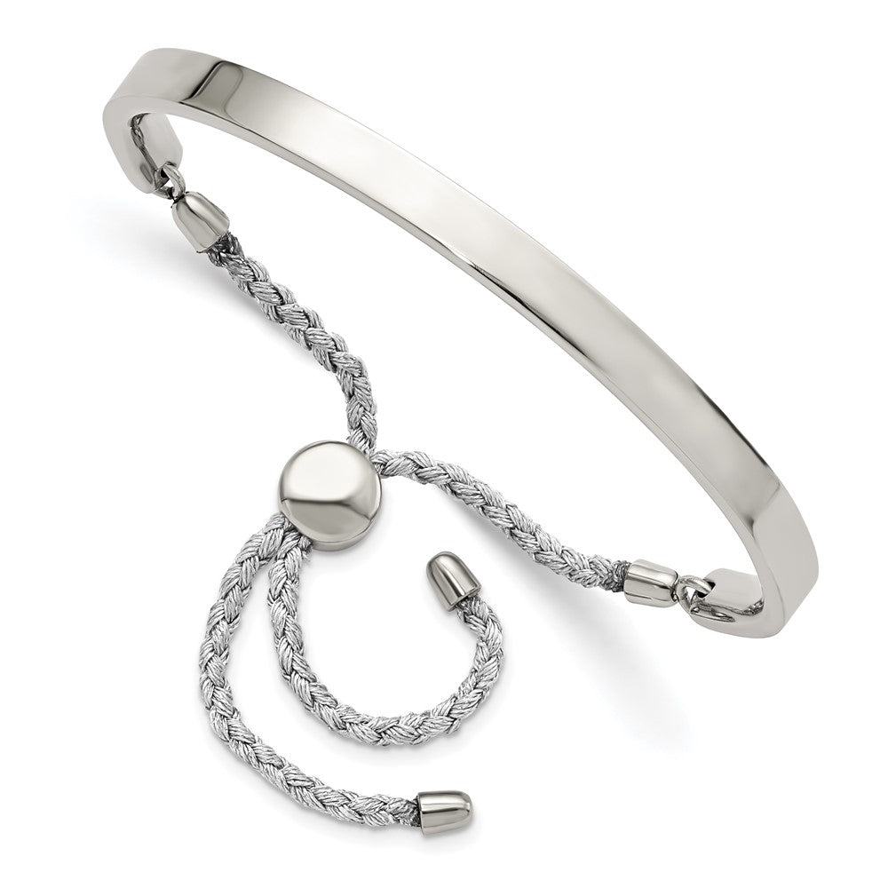 Chisel Stainless Steel Polished Bar Adjustable Fabric Cord Bangle Bracelet, 6.5 mm