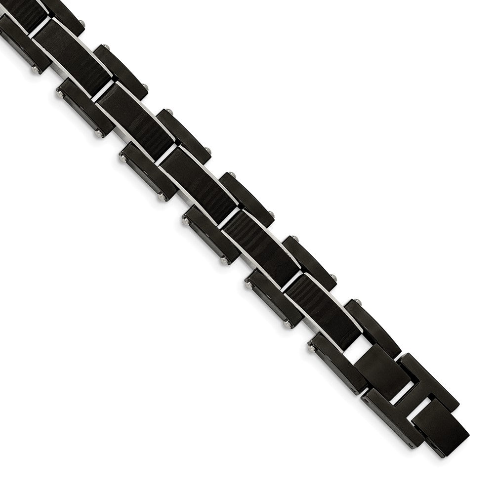 Chisel Stainless Steel Polished Black IP-plated with Solid Black Carbon Fiber 8.5 inch Link Bracelet, 8.5 x 14.84 mm