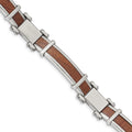 Chisel Stainless Steel Polished with Wood Inlay 8.25 inch Link Bracelet, 8.25 x 10.9 mm