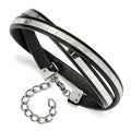 Stainless Steel Polished Italian Leather 14.5in w/2in ext Wrap Bracelet, 14.5 mm