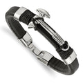 Chisel Stainless Steel Polished Hatchet Black Leather 8.5 inch Bracelet, 8.5 x 10 mm