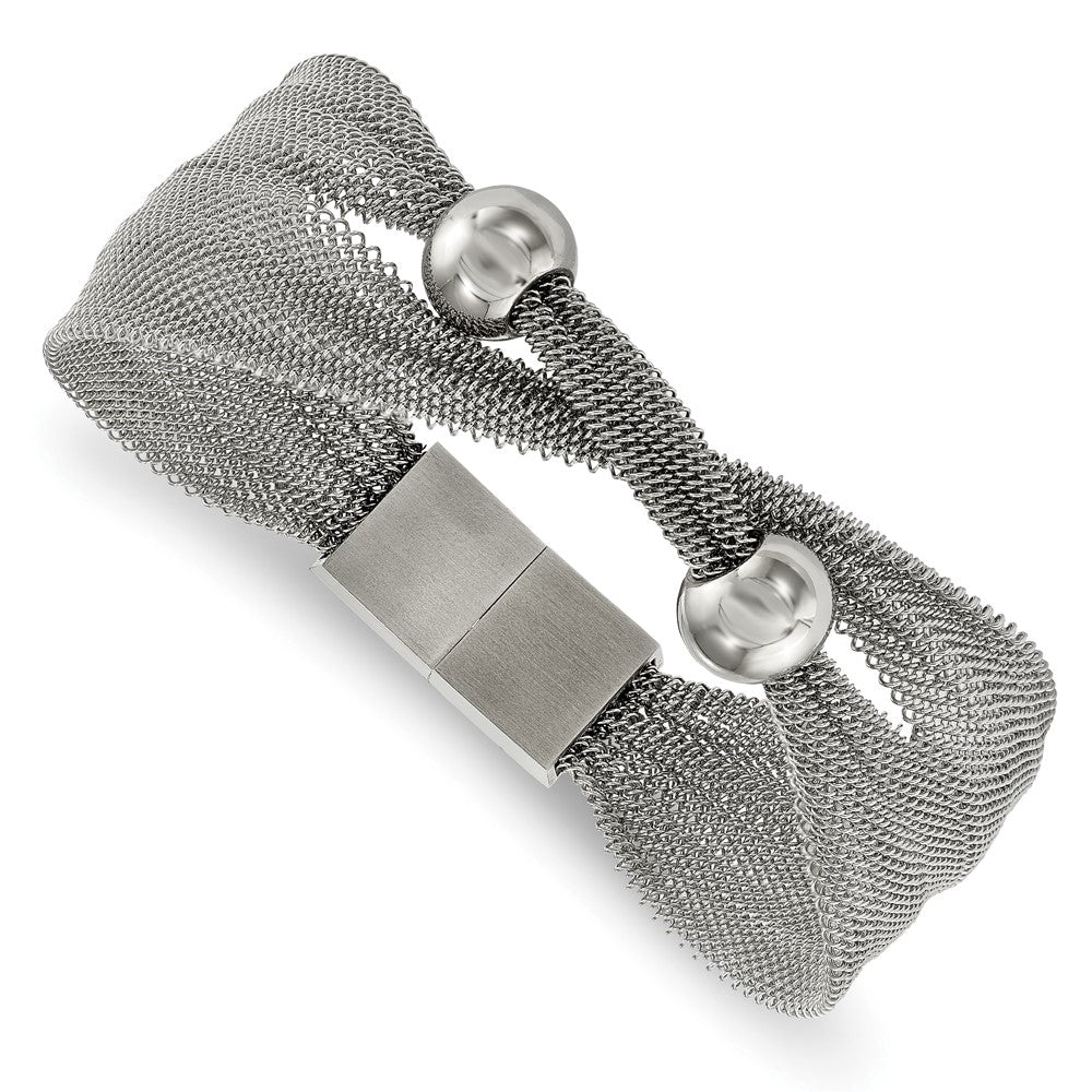 Stainless Steel Polished Bead Mesh 7in Bracelet, 7 x 24 mm
