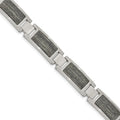 Chisel Stainless Steel Brushed with Grey Wood Inlay 8.75 inch Link Bracelet, 8.75 x 12.02 mm