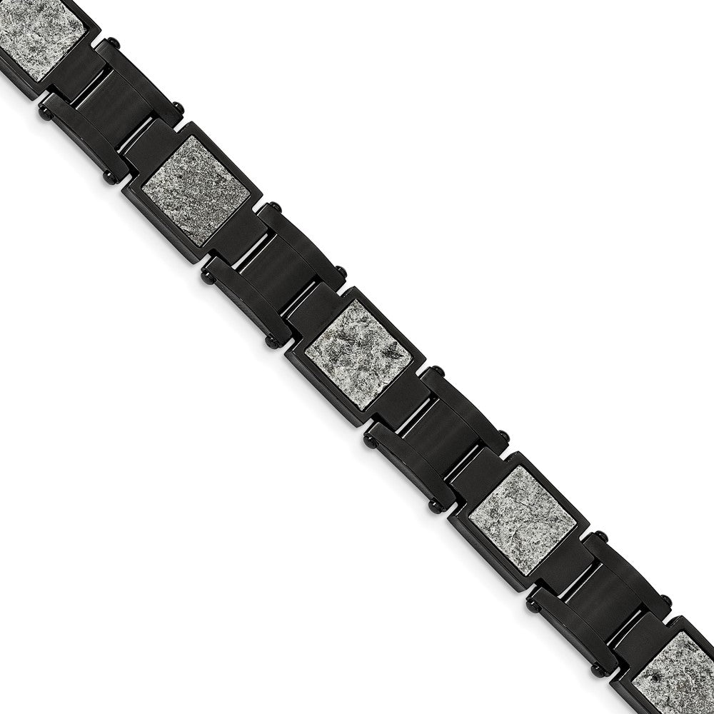 Chisel Stainless Steel Polished Black IP-plated with Sedimentary Rock Inlay 8.5 inch Link Bracelet, 8.5 x 13.1 mm