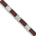 Chisel Stainless Steel Brushed with Wood Inlay 8.75 inch Link Bracelet, 8.75 x 11.96 mm