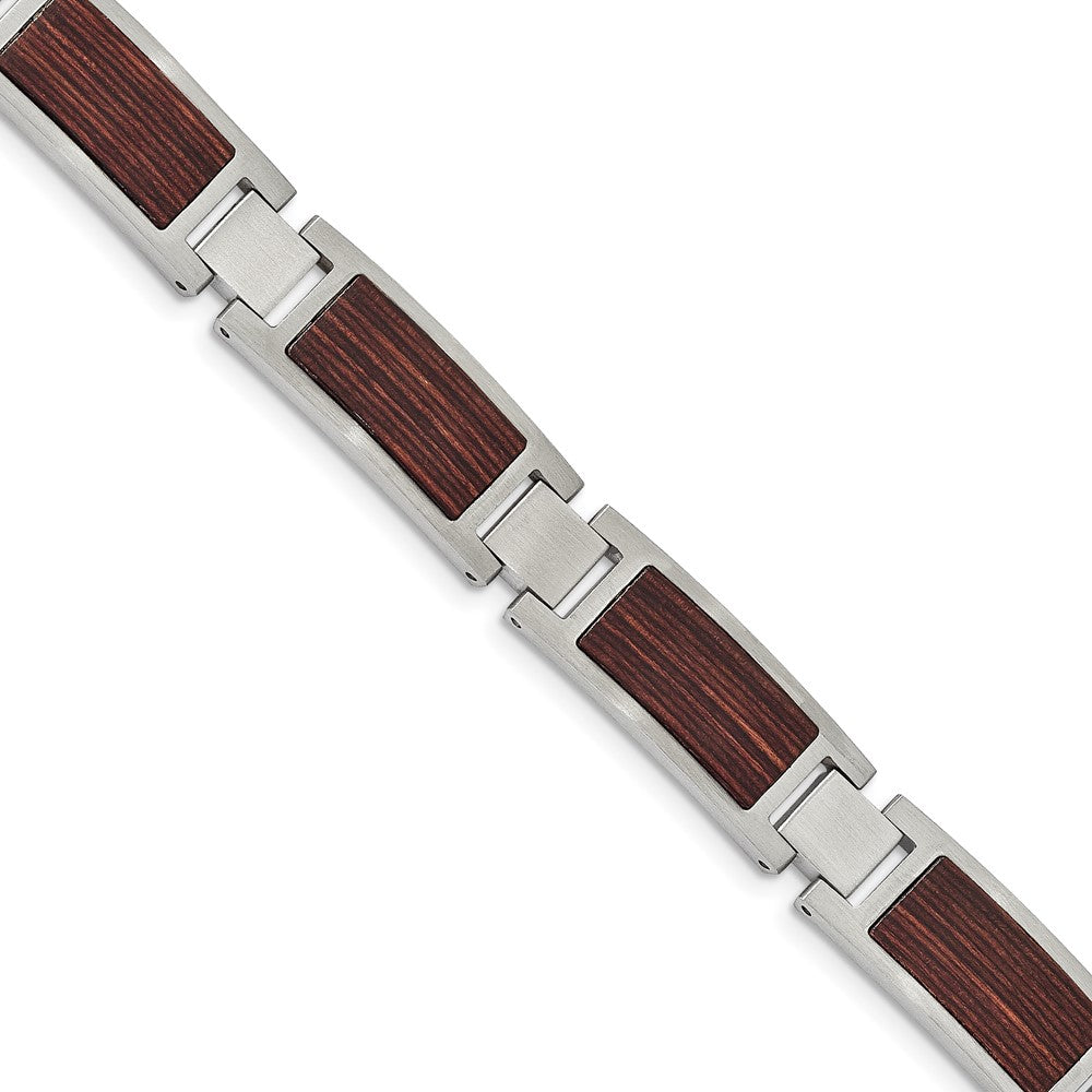 Chisel Stainless Steel Brushed with Wood Inlay 8.75 inch Link Bracelet, 8.75 x 11.96 mm