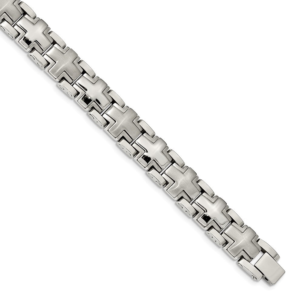 Chisel Stainless Steel Brushed and Polished 8.25 inch Cross Link Bracelet, 8.25 x 12.16 mm