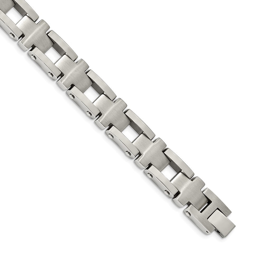 Chisel Stainless Steel Brushed and Polished 8.5 inch Open Cross Link Bracelet, 8.5 x 14.41 mm