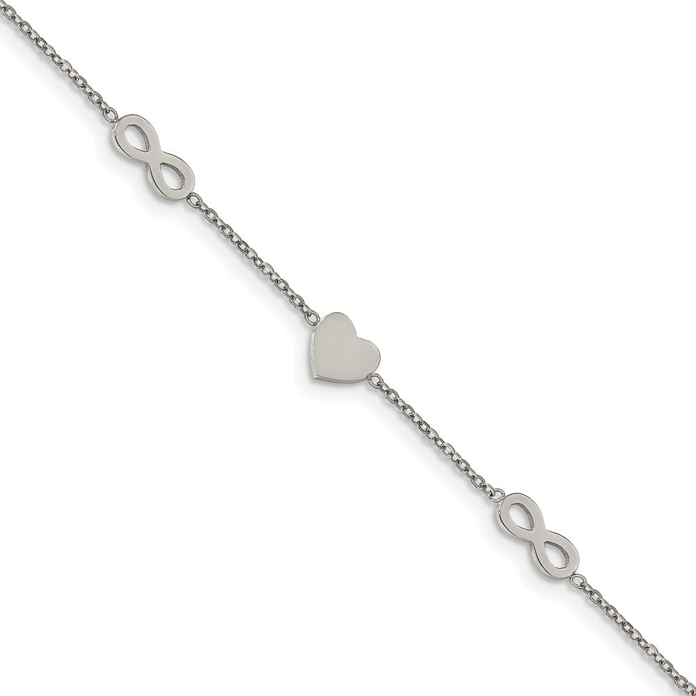 Chisel Stainless Steel Polished Heart and Infinity 7 inch Bracelet with 1 inch Extension, 7 x 7 mm
