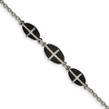 Stainless Steel Polished Black IP-plated 7in w/1in ext. Cross Bracelet, 7 x 2.37 mm