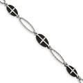 Stainless Steel Polished Black IP-plated 7in w/1in ext. Cross Bracelet, 7 mm