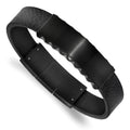 Chisel Stainless Steel Brushed and Polished Black IP-plated Black Textured Leather 7.75 inch ID Bracelet with .5 inch Extension, 7.75 x 14.5 mm