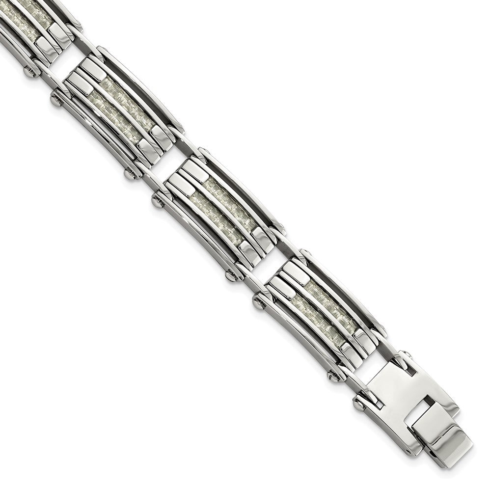 Chisel Stainless Steel Polished with Grey Carbon Fiber Inlay 8.25 inch Link Bracelet, 8.25 x 11.6 mm, 55.02 g - ID5S9SRB2192-8.258L7
