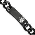 Chisel Stainless Steel Polished Black IP-plated with White Enamel Medical ID 8.25 inch Curb Chain Bracelet, 8.25 x 5.2 mm