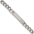 Chisel Stainless Steel Polished with Red Enamel Medical ID 8 inch Curb Chain Bracelet, 8 x 2.73 mm