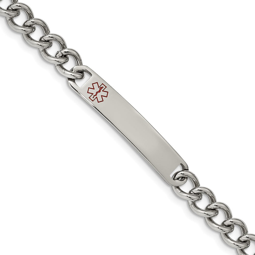 Chisel Stainless Steel Polished with Red Enamel Medical ID 8 inch Curb Chain Bracelet, 8 x 2.73 mm