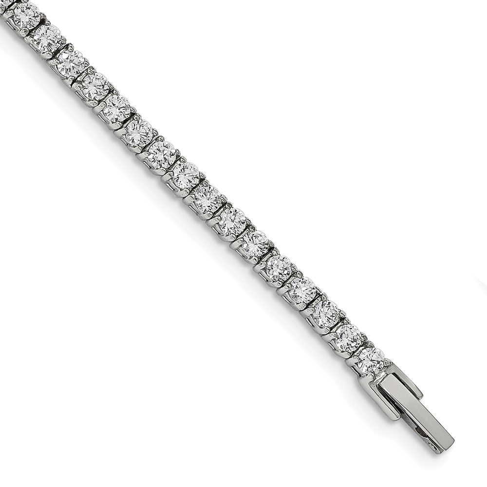 Chisel Stainless Steel Polished CZ 7.5 inch Tennis Bracelet, 7.5 x 4 mm, 10.31 g