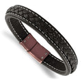 Stainless Steel Polished Brown IP-plated Brown Leather 8.25in Bracelet, 8.25 x 11.8 mm